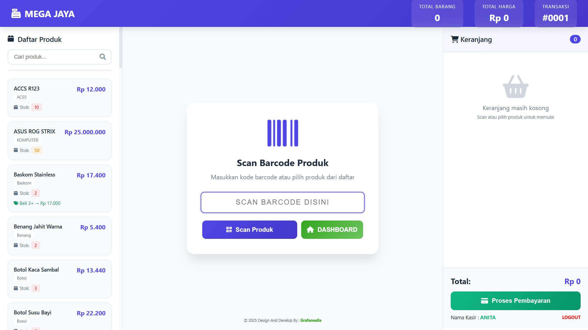 Tampilan halaman kasir penjualan