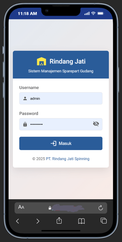 Halaman login utama aplikasi